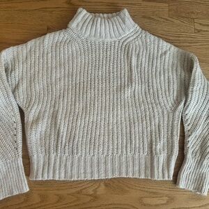 Women’s JCREW Cable Knit Sweater Cream Medium Mock Neck